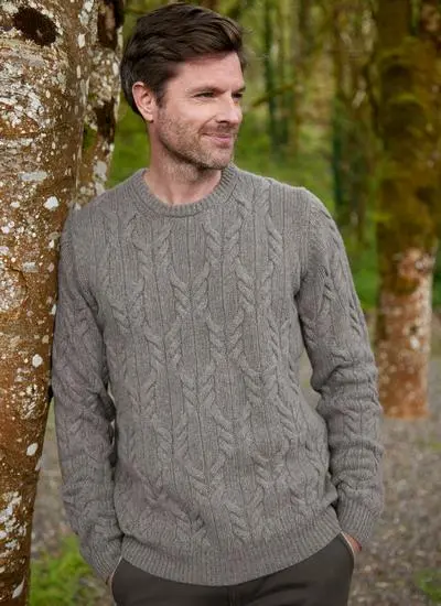 Donegal Fleck Cable Crew Neck Sweater